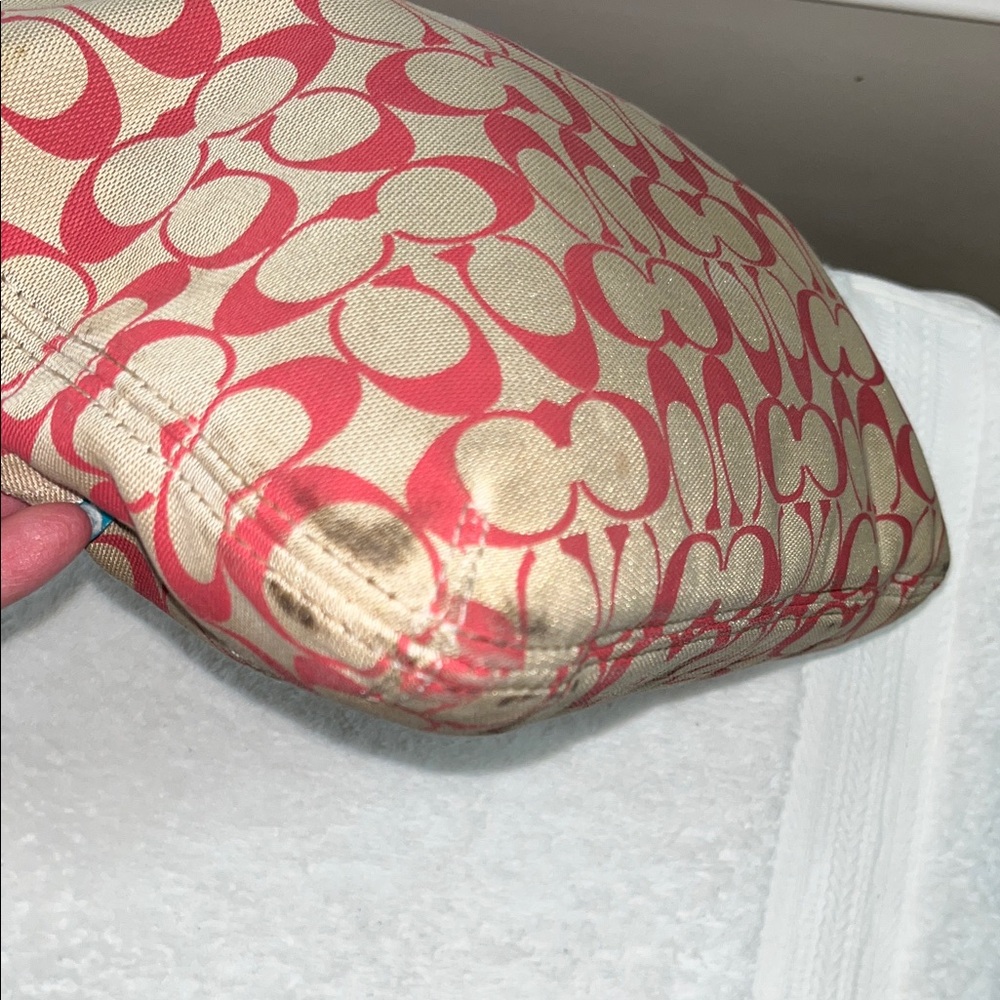 Coach Red and Beige Signature Shoulder Bag - Picture 12 of 13